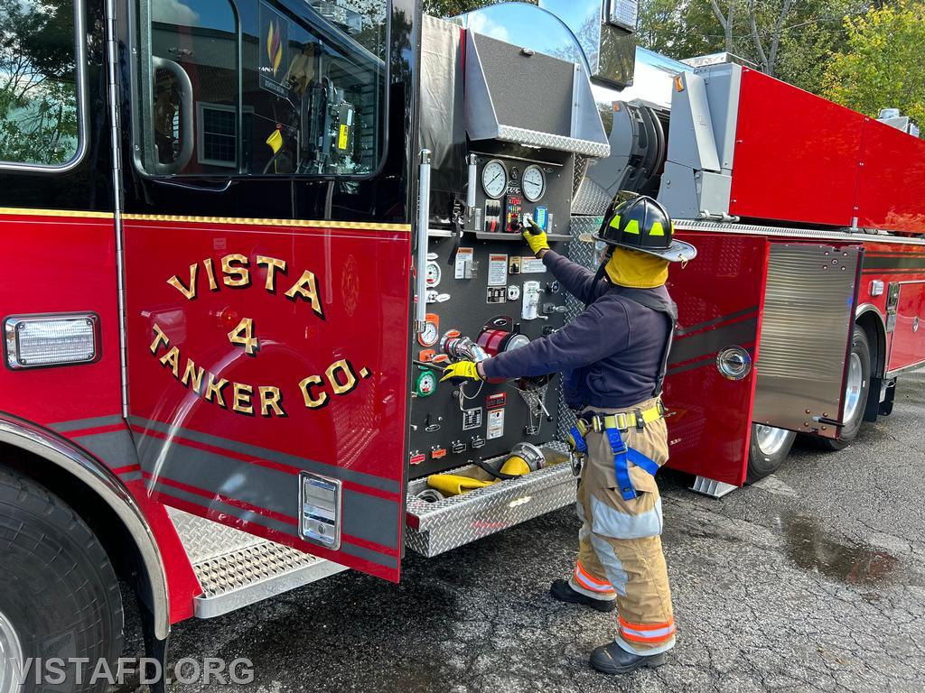 Firefighter Martin Rojas pumping Tanker 4 during &quot;driver training&quot; - 10/08/23