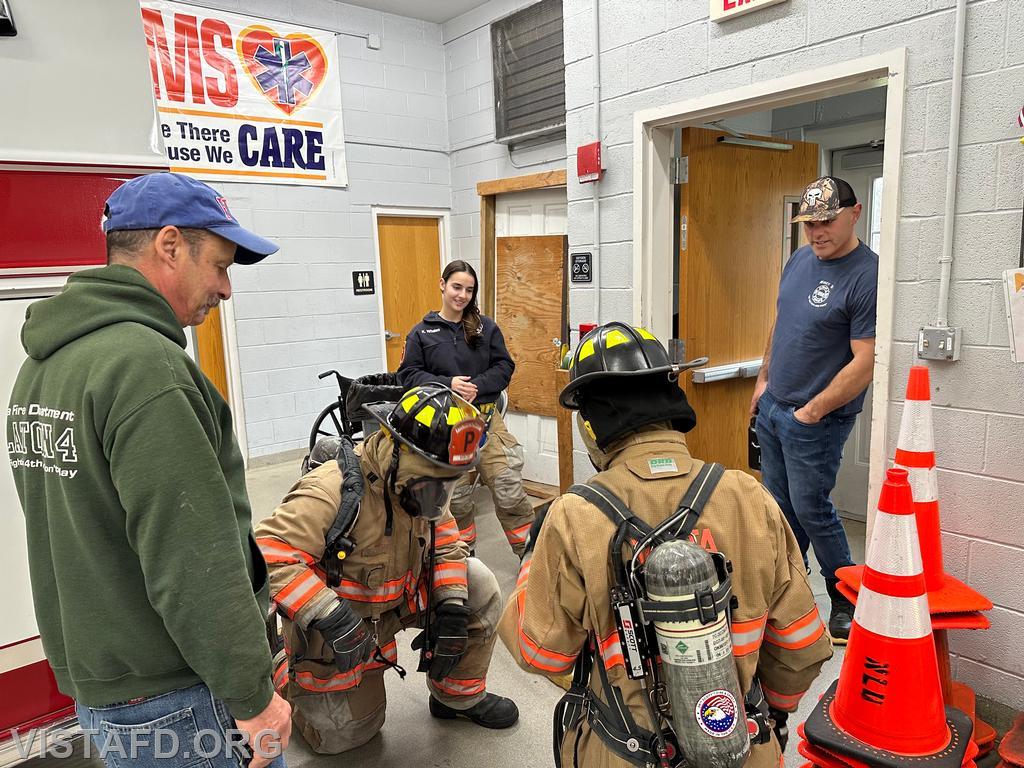 Vista Firefighters preparing to begin the search & rescue evolution as Firefighter Phil Katz, Foreman Kyla Whalen and Captain Marc Baiocco look on during &quot;Firefighter Skills Class&quot; - 12/10/23