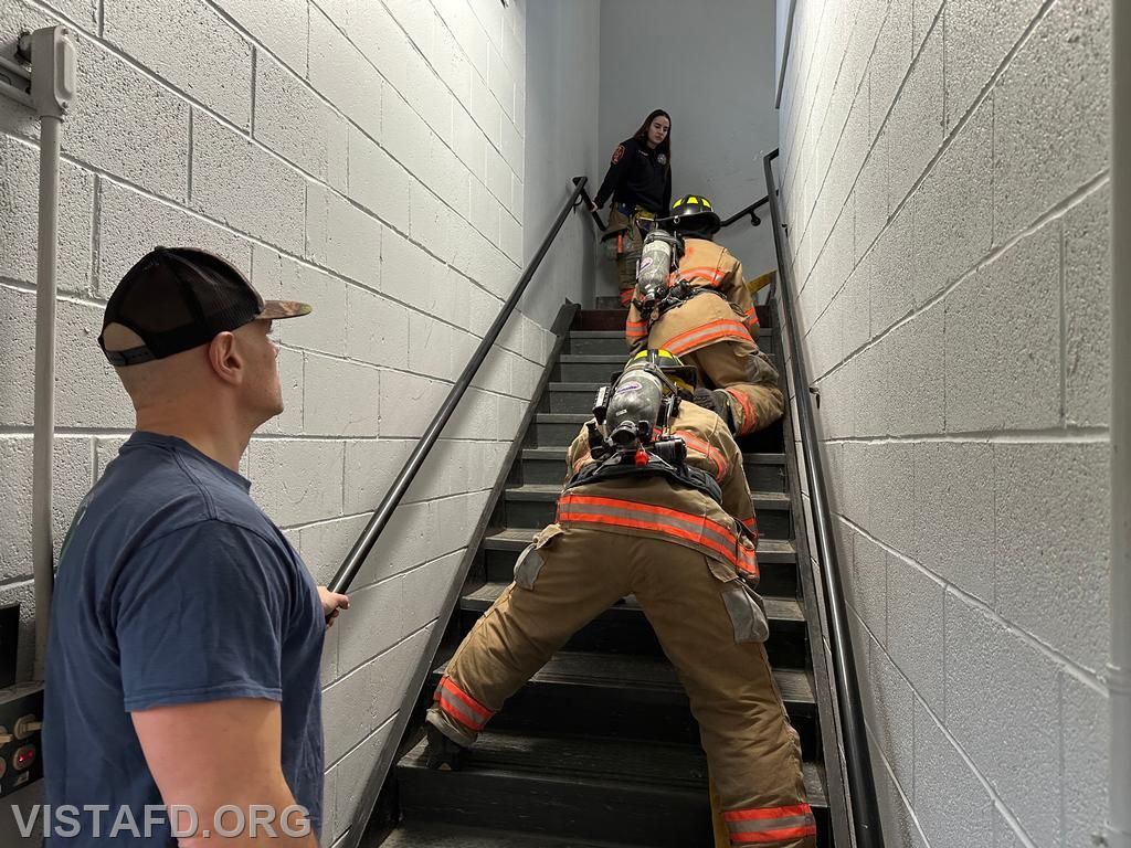 Vista Firefighters conducting search & rescue operations as Captain Marc Baiocco and Foreman Kyla Whalen look on during &quot;Firefighter Skills Class&quot; - 12/10/23