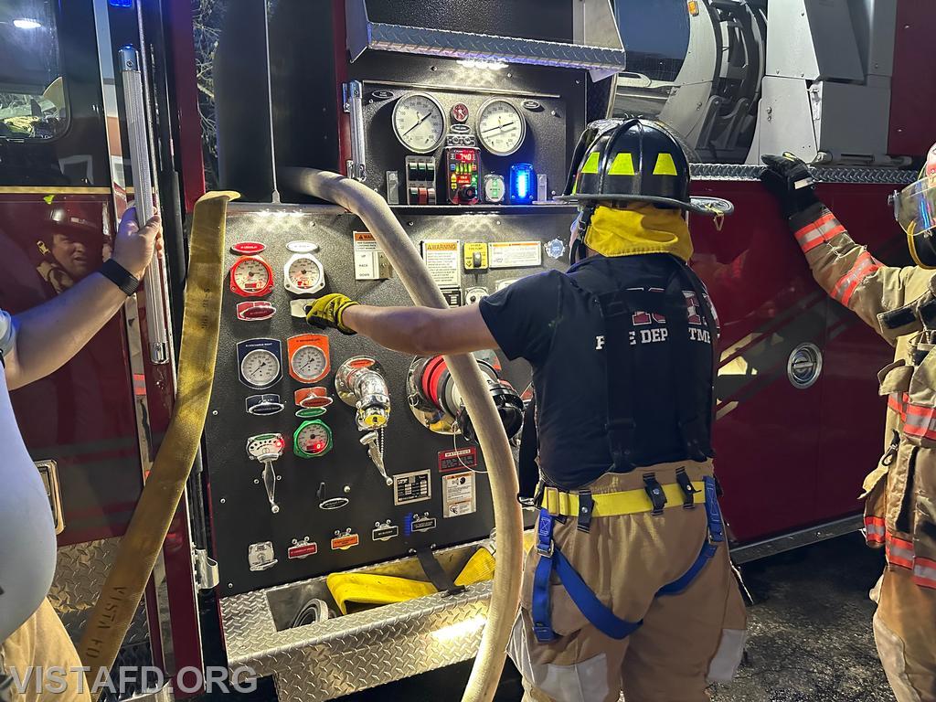 Firefighter Martin Rojas operating the Tanker 4 pump panel - 04/29/24