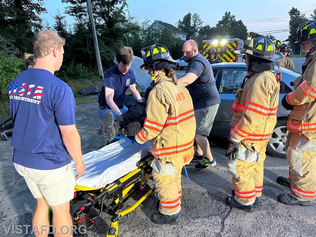 Vista Fire Department personnel practicing patient removal during a motor vehicle accident scenario - 07/29/24