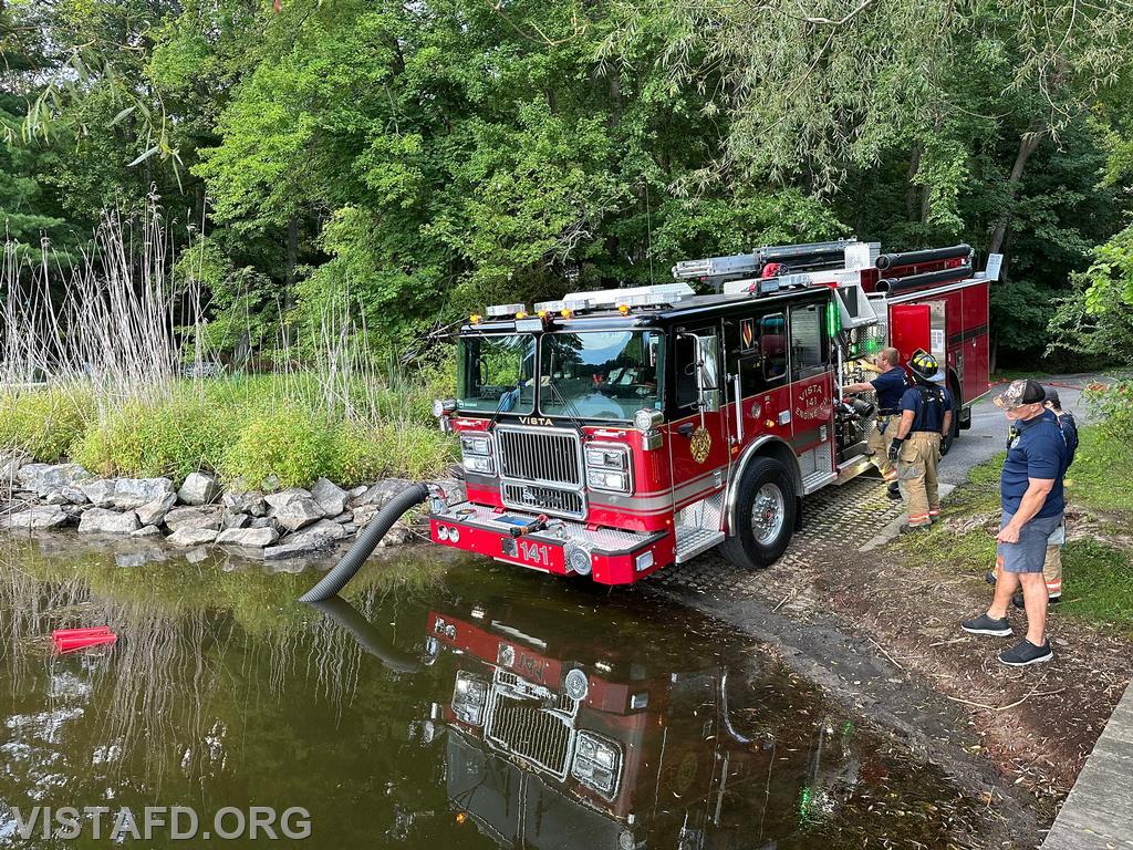 Vista Engine 141 establishing itself as a water source at Lake Truesdale during the &quot;tanker shuttle&quot; drill - 08/26/24