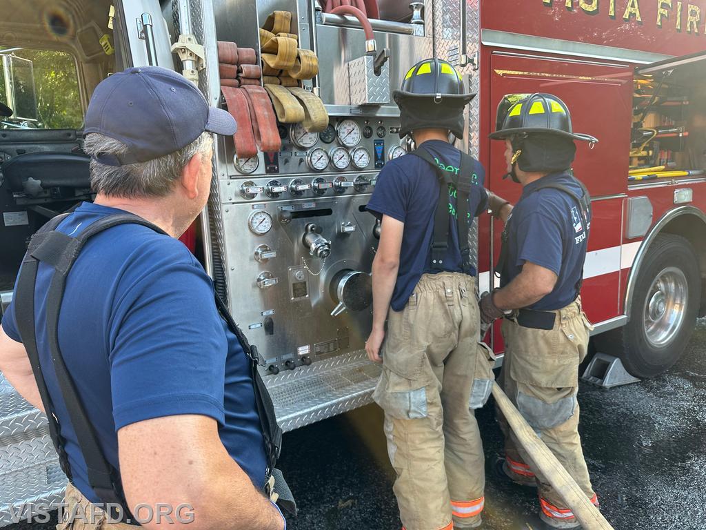 Vista Fire Department personnel practicing how to operate the Engine 142 pump panel - 09/15/24