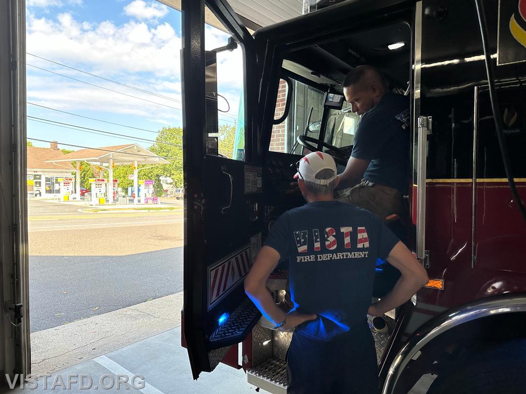 Firefighter Wilmer Cervantes going over how to operate Engine 141 with FF/EMT Andy Korman - 09/15/24