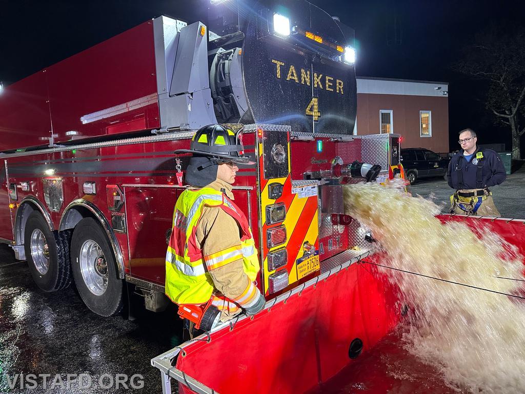 Vista Tanker 4 dumping water into our portable pond during the &quot;tanker shuttle&quot; drill - 10/14/24