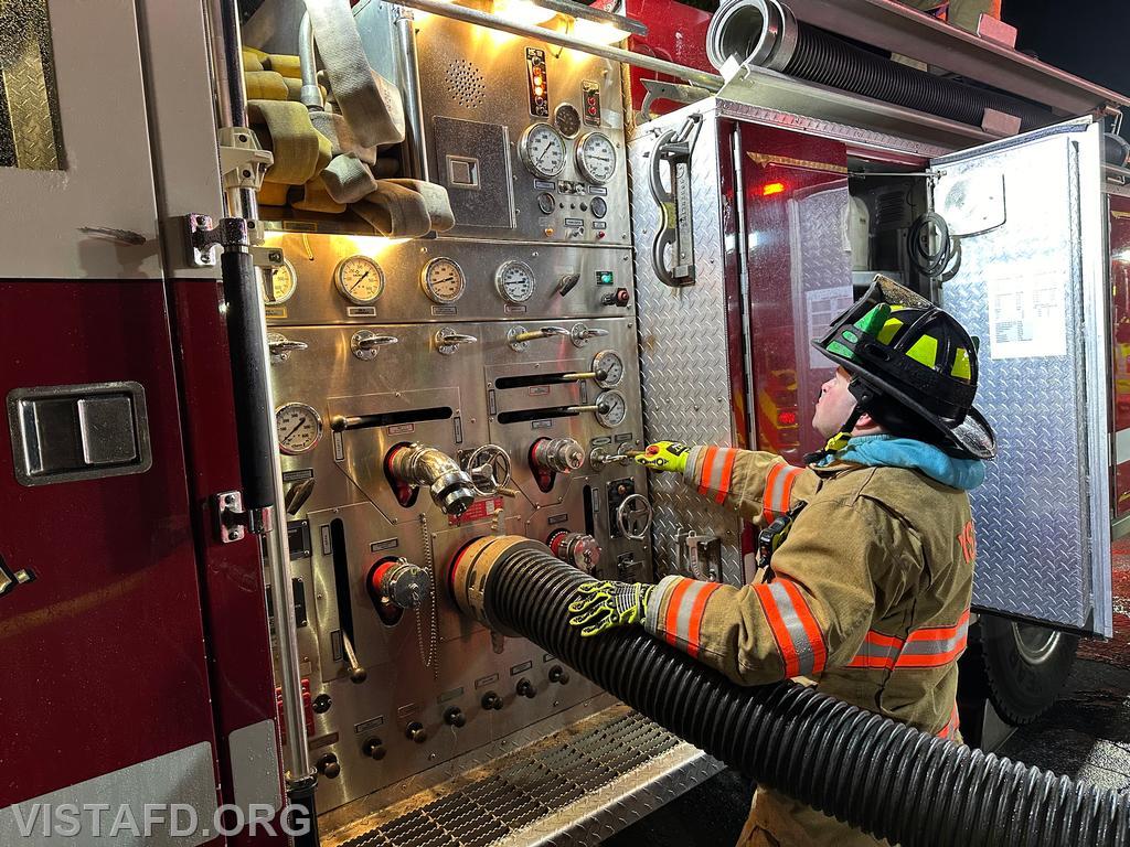 Foreman Ryan Ruggiero operating the Engine 143 pump panel during the &quot;tanker shuttle&quot; drill - 10/14/24