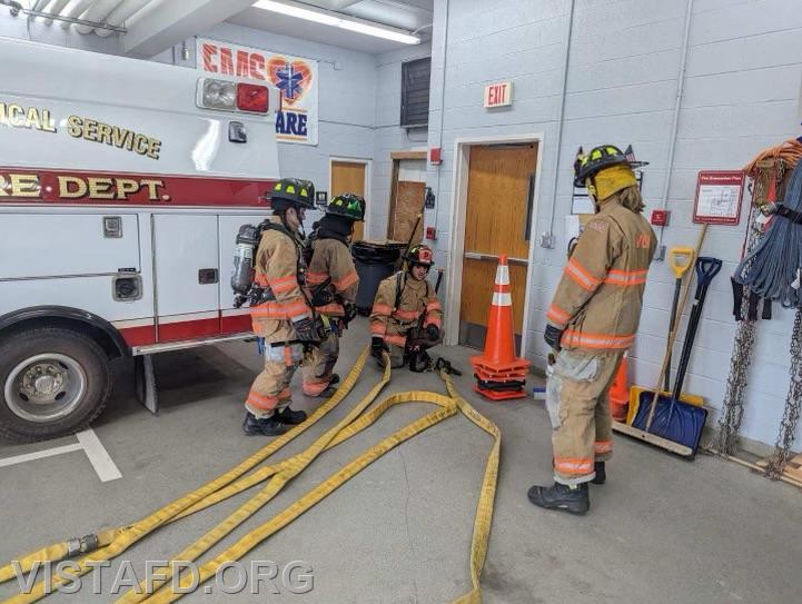Vista Firefighters preparing to stretch an 1-3/4&quot; hoseline into a building during &quot;Firefighter Skills Class&quot; - 04/16/23