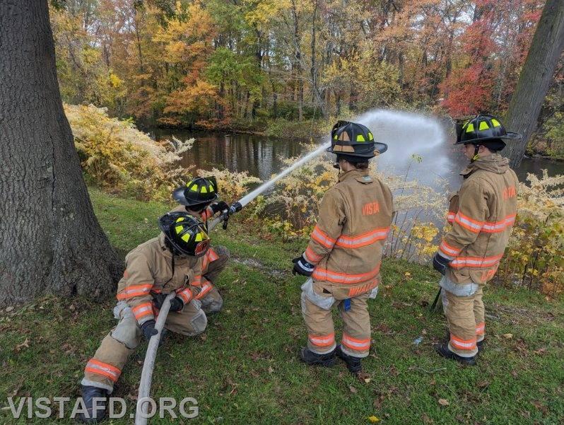 Vista Firefighters practicing 1-3/4&quot; hoseline advancement during &quot;Firefighter Skills Class&quot; - 10/22/23