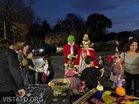 Trick or treaters visiting the Vista Firehouse during our Halloween event