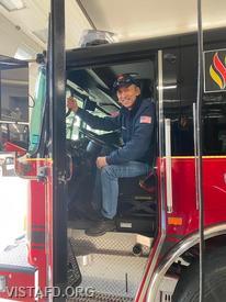 Firefighter/EMT Andy Korman prepares for driver training on Engine 141